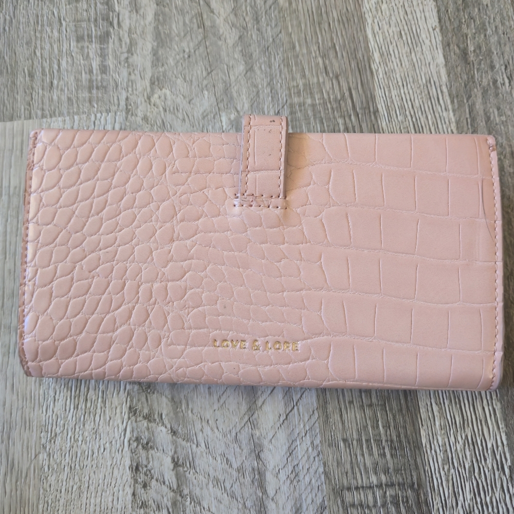 Love & Lore Pink Croc Embossed Continental Clutch Wallet Vegan Faux Leather - Picture 16 of 16